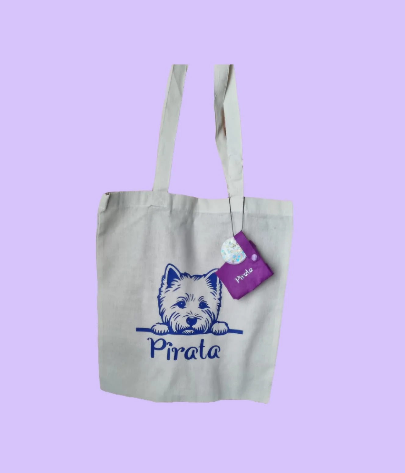 Tote bag con dibujo de perro y nombre